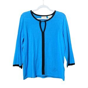 EP PRO Blue W/ Black Trim Wool Blend Golf Sweater 3/4 Sleeve Women's Size Large